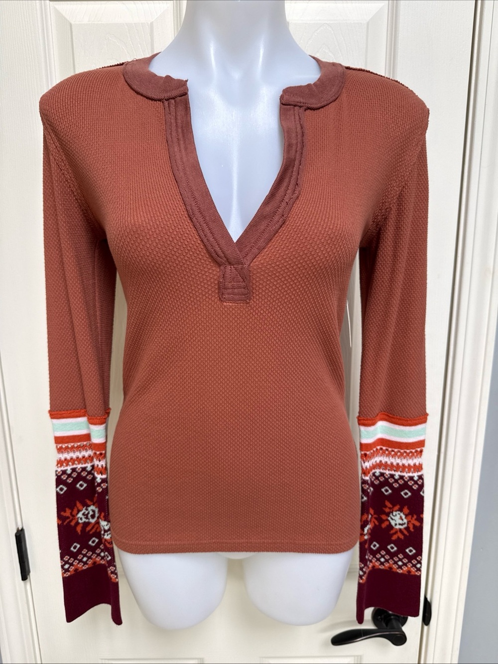 WE THE FREE PEOPLE Mikah Layer Cuff thermal Autumn Combo Floral Rust NEW M $78
